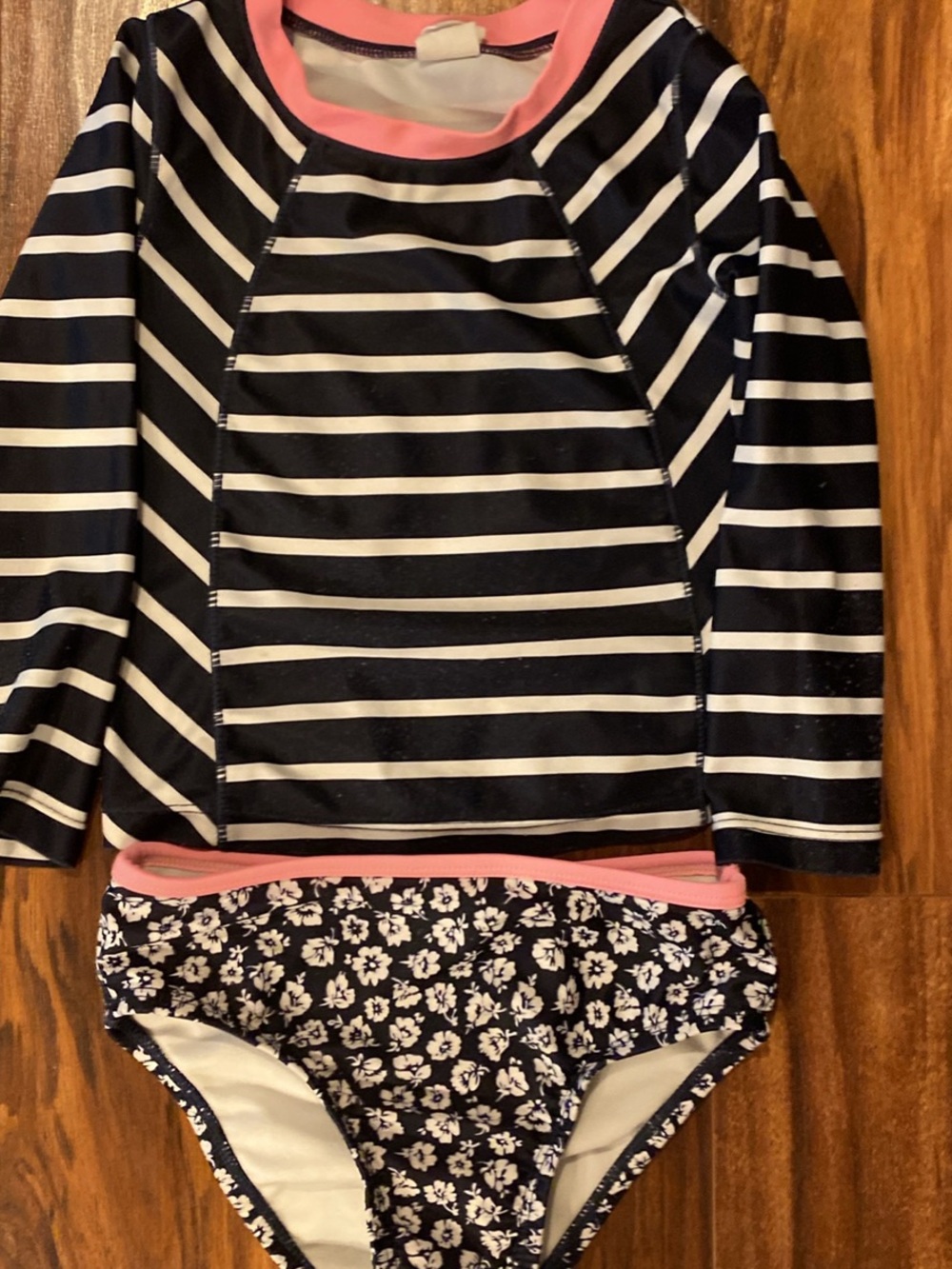 GAP Girls Navy & White Striped Rashguard Set with Pink Trim